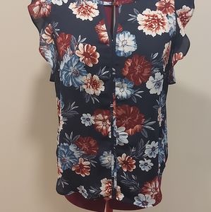 Navy, red, and blue floral top
